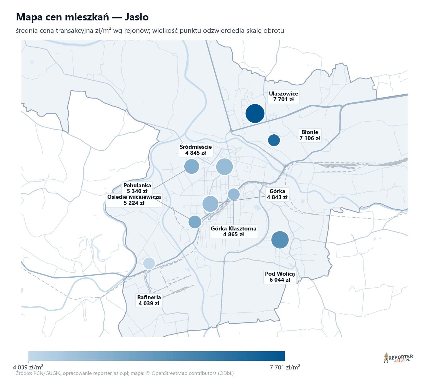 Mapa cen mieszkań - Jasło