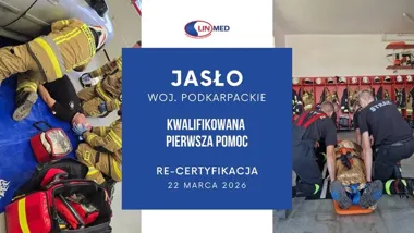 Grafika promocyjna wydarzenia Re-certyfikacja Kwalifikowanej Pierwszej Pomocy (Linmed) — Jasło, 22 marca 2026