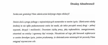 Starosta Jasielski do maturzystów. Zakończenie szkoły to dopiero start